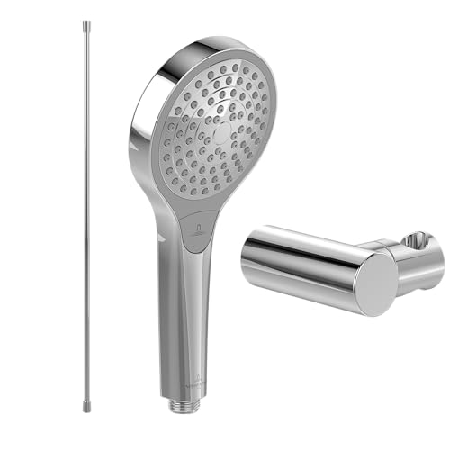 Villeroy & Boch Verve Showers Handbrause-Set (3 in 1 Bundle), bestehend aus Duschkopf inkl. Handbrausehalter (rund) und Handbrauseschlauch 1,60m, Chrom von Villeroy & Boch