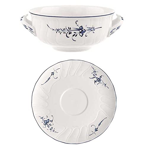 Villeroy & Boch Vieux Luxembourg Suppentasse & Untertasse weiß blau Porzellan von Villeroy & Boch