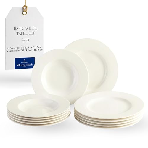 vivo - Villeroy & Boch Group - Basic White, 12-teiliges Tafelservice, 750ml, Premium Porzellan, Spülmaschinenfest, Weiß von Villeroy & Boch