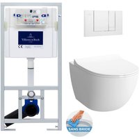 Villeroy&boch - WC-Pack Vorwandelement ViConnect Pro + Sento Wand-WC ohne Spälrand + Softclose-Sitz + 2-Tasten-Betätigungsplatte von Villeroy & Boch