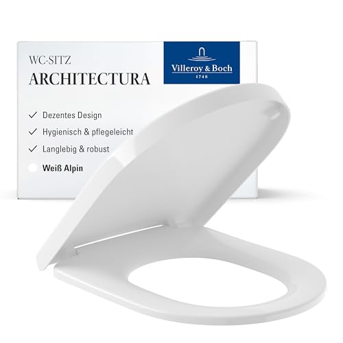 Villeroy & Boch WC-Sitz Architectura - Toilettendeckel Weiß glänzend aus robustem Duroplast - Toilettensitz mit Edelstahl-Scharnieren - Bruchsicherer Klodeckel D-Form - Original Ersatzteil von Villeroy & Boch