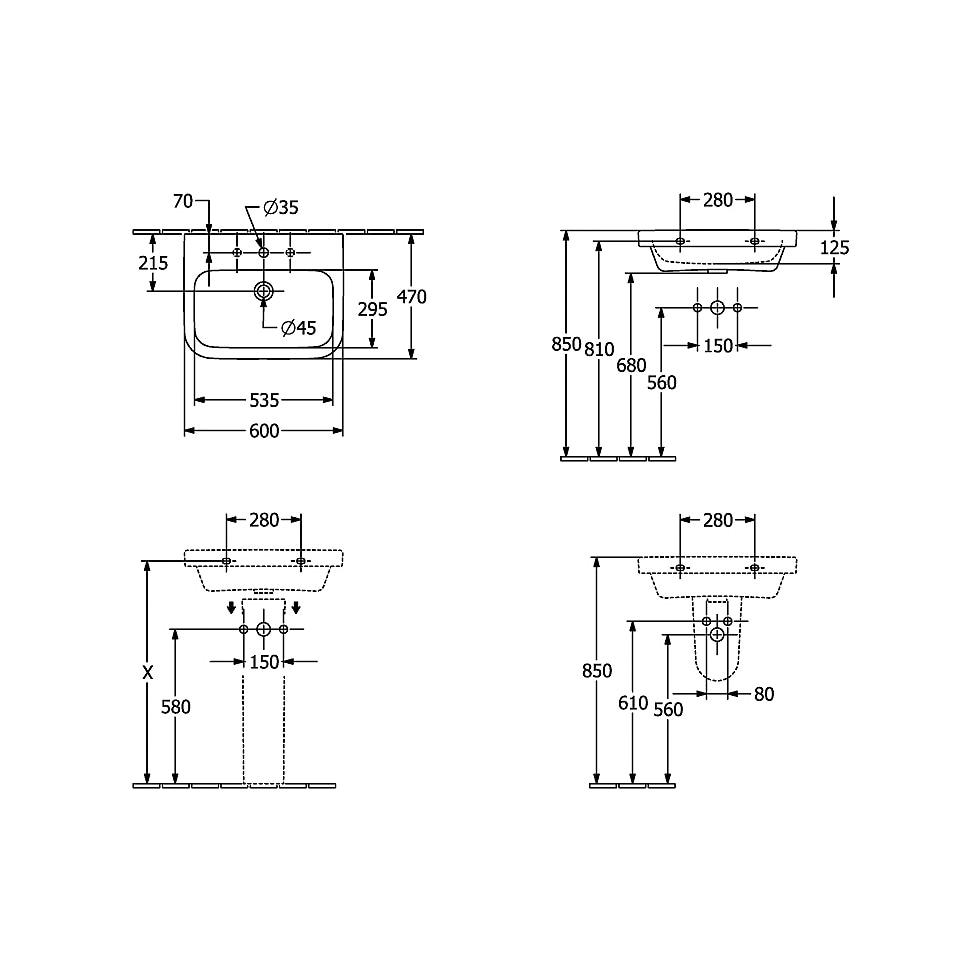 Villeroy & Boch Waschbecken Architectura 600x470mm rechteckig 1 Hahnloch mit Überlauf Weiß Alpin CeramicPlus 418860R1 von Villeroy & Boch