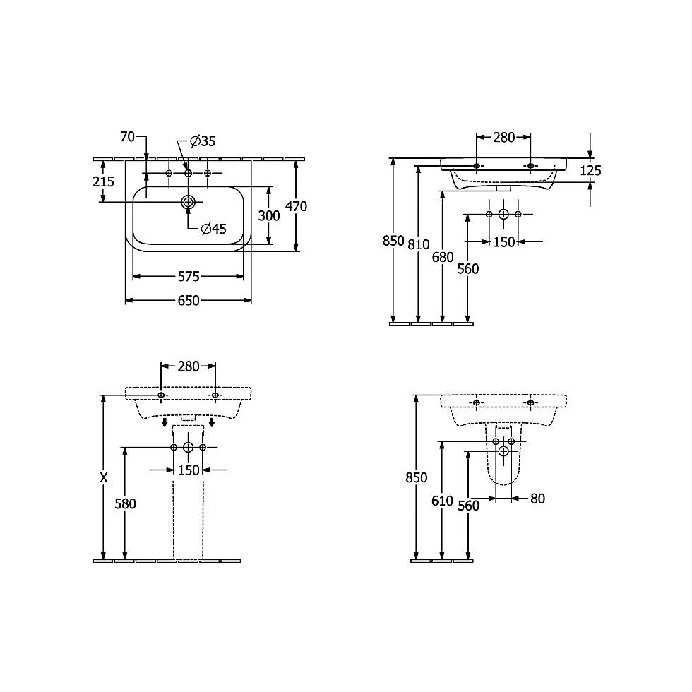 Villeroy & Boch Waschbecken Architectura 650x470mm Rechteck 1 Hahnloch mit Überlauf Weiß Alpin 41886501 von Villeroy & Boch