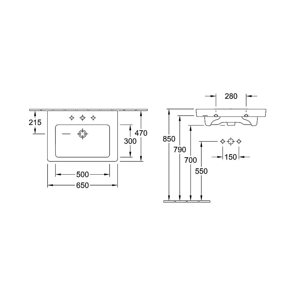 Villeroy & Boch Waschbecken Subway 2.0 7113FA 650x470mm Rechteck 1 Hahnloch mit Überlauf Weiß Alpin 7113FA01 von Villeroy & Boch