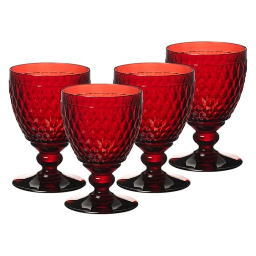 Villeroy & Boch Wassergläser Boston Coloured, Red, 4er Set, 400 ml, Farbige Trinkgläser mit Facettenmuster, Kristallglas, Spülmaschinengeeignet von Villeroy & Boch