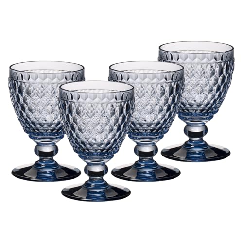 Villeroy & Boch Weißweingläser Boston Coloured, Blue, 4er Set, 230 ml, Farbige Weingläser mit Facettenmuster, Kristallglas, Spülmaschinengeeignet von Villeroy & Boch