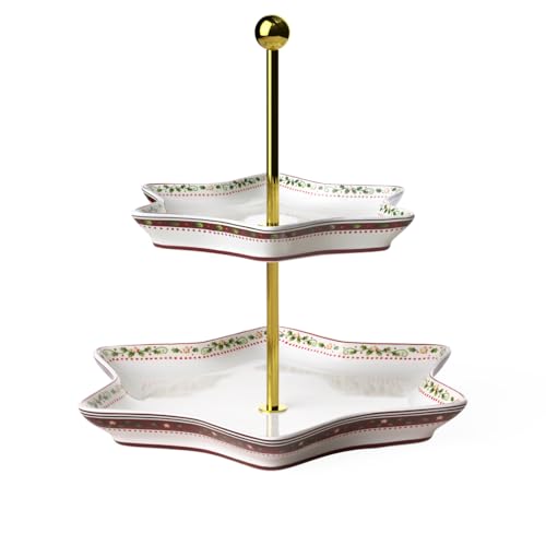 Villeroy und Boch Winter Bakery Delight Etagere "Ilex", Premium Porzellan, Weiß/Rot/Beige von Villeroy & Boch