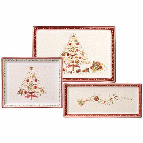 Villeroy & Boch Winter Bakery Delight Gebäckplatten-Set 3-teilig, 40x17 cm I 40x27 cm I 27x23 cm, Servierplatten mit Weihnachtsdekoren, Premium Porzellan, Rot-Weiß von Villeroy & Boch