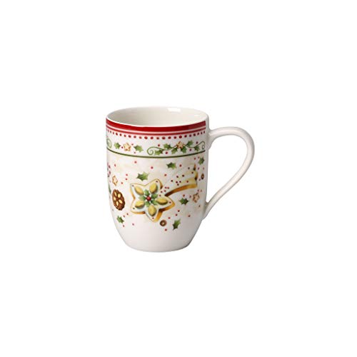 Villeroy und Boch Winter Bakery Delight Kaffeebecher "Sternschnuppe", 370 ml, Premium Porzellan, Weiß/Rot/Beige von Villeroy & Boch