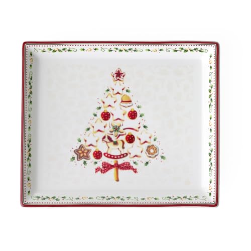 Villeroy und Boch Winter Bakery Delight Kleine rechteckige Servierplatte für Gebäck, Premium Porzellan, Weiß/Rot/Beige von Villeroy & Boch