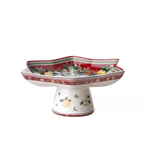 Villeroy und Boch Winter Bakery Delight Schale in Stern-Form auf Fuß, 34oz., Premium Porzellan, Weiß/Rot von Villeroy & Boch