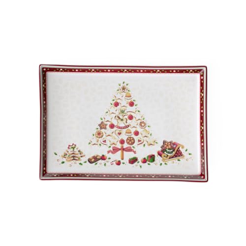 Villeroy und Boch Winter Bakery Delight Große rechteckige Servierplatte für Gebäck, Premium Porzellan, Weiß/Rot/Beige von Villeroy & Boch