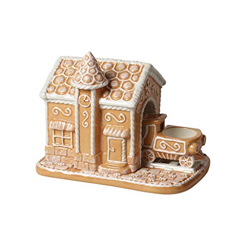 Villeroy & Boch - Winter Bakery Deocoration Lebkuchenbahnhof, dekorativer Teelichthalter aus Hartporzellan, braun/weiß von Villeroy & Boch