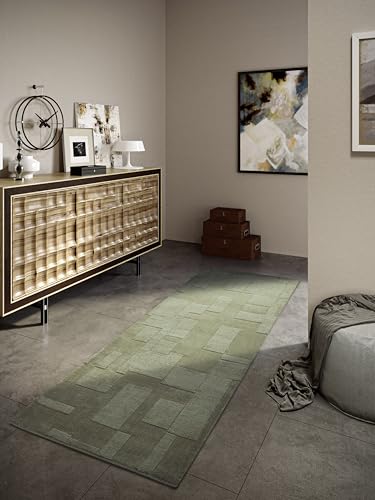 Villeroy & Boch Wollteppich Wilhelmine - Natur Wohnzimmerteppich - Handgewebt & Natürlich - Boho Teppich Wolle für Wohnzimmer, Schlafzimmer, Esszimmer, Flur, Küche – Grün, 80x250 cm von Villeroy & Boch