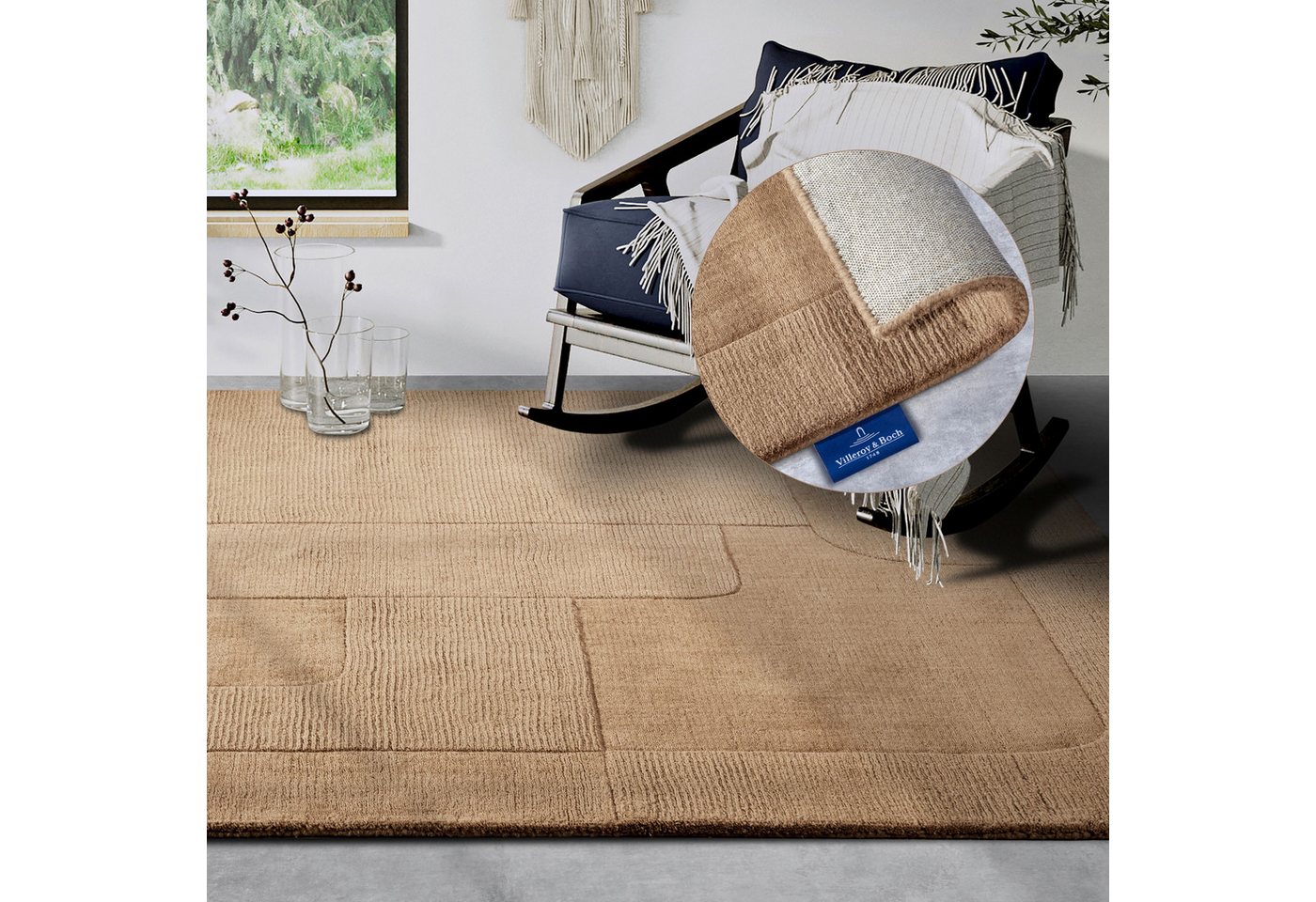Villeroy & Boch Wollteppich Charlotte, rechteckig, Höhe: 10 mm, Läufer, Handgewebt, Wolle, Natur, Läufer, Wohnzimmer, Geometrie von Villeroy & Boch