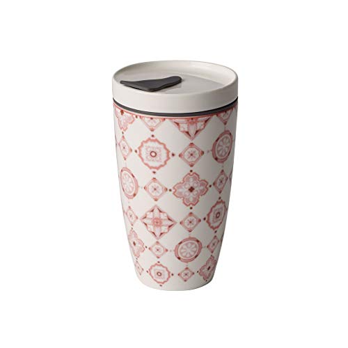 like. by Villeroy und Boch To Go Rosé Coffee-to-Go-Becher, 2-teilig, 350 ml, Premium Porzellan/Silikon, Weiß/Pink von Villeroy & Boch