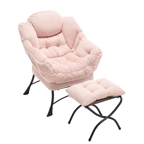 Villeston Lazy Chair mit Ottomane, Faulenzersessel Relaxsessel mit Hocker – Schlafzimmerstuhl für Erwachsene, moderner Lounge-Akzentstuhl mit Armlehnen, ergonomische Fußstütze von Villeston