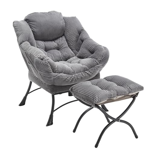 Villeston Faulenzersessel mit Ottomane, Relaxsessel mit Hocker – Schlafzimmerstuhl für Erwachsene, moderner Lounge-Akzentstuhl mit Armlehnen, ergonomische Fußstütze von Villeston