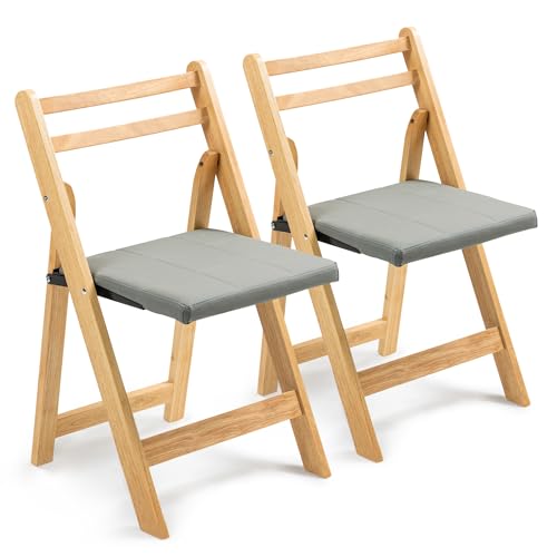 Villeston Holz-Faltstühle mit gepolsterten Kissen, Faltbare Esszimmerstühle mit abriebfestem Kunstleder, tragbar und vormontiert für Gäste, Küche, Büro, Hochzeit und Party von Villeston