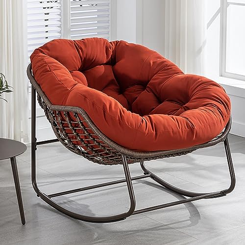 Villeston Outdoor Patio Schaukelstühle, Überdimensionierter Papasan-Schaukelstuhl für Innen mit Gepolstertem Kissen - Ei-Schaukelstuhl für Wohnzimmer, Veranda, Garten, Terrasse, Hinterhof von Villeston