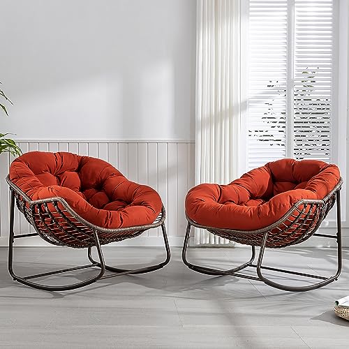 Villeston Outdoor Patio Schaukelstuhl-Set aus 2, Überdimensionierter Papasan-schaukelsessel für Innen mit Gepolstertem Kissen - Ei-Schaukelstuhl für Wohnzimmer, Veranda, Garten, Terrasse, Hinterhof von Villeston