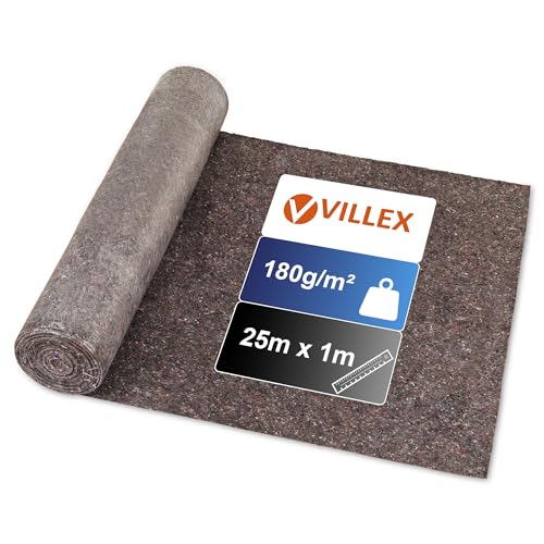 Villex - Malervlies 25m x 1m mit reißfesten 180g/m² - Durchsickerschutz, Rutschhemmend & Wiederverwendbar - schützendes Abdeckvlies - Maler Vlies - stabiles Renoviervlies für Malerbedarf von Villex