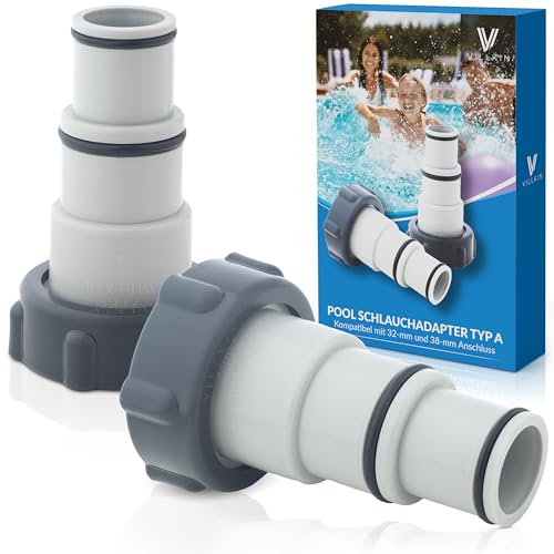 Villkin Adapter (2 Stück) Typ A Kompatibel für Intex Pools mit 32mm und 38mm Anschluss (Standard, Grau) von Villkin