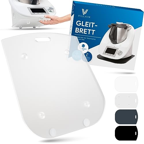 Villkin Gleitbrett kompatibel für Thermomix TM5 und TM6 - Aus Acrylglas mit hochwertigen Teflongleitern - Unterlage zum einfachen Verschieben (Universal, Milchglas/Transparent) von Villkin