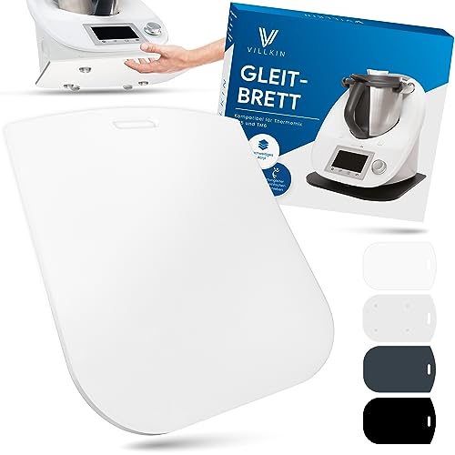 Villkin Gleitbrett kompatibel für Thermomix TM5 und TM6 - Aus Acrylglas mit hochwertigen Teflongleitern - Unterlage zum einfachen Verschieben (Universal, Weiß) von Villkin