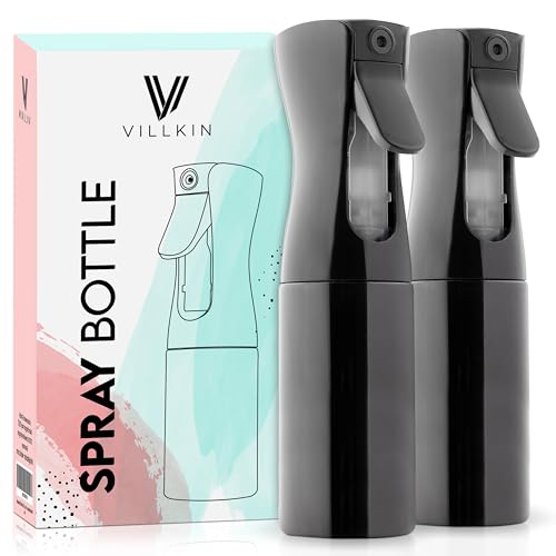 Villkin Sprühflasche - 2er Set - Extra feiner Sprühnebel mit 200ml Behälter ideal zum zum Bügeln oder für Friseure (2 Set, Schwarz/Schwarz) von Villkin