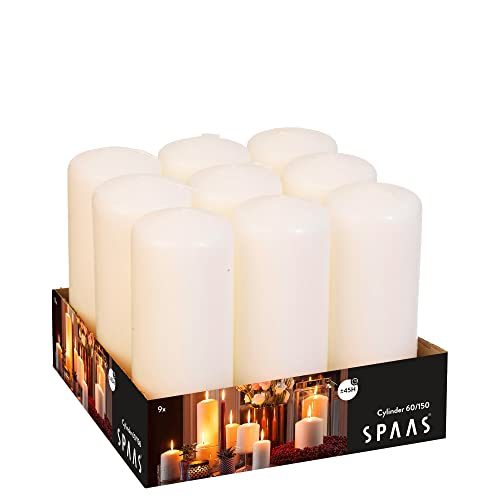 9 Stück SPAAS© Professional Gastro Stumpenkerzen 150x60mm Zylinder Stumpfe Kerze (Elfenbein) von Vilo Visions