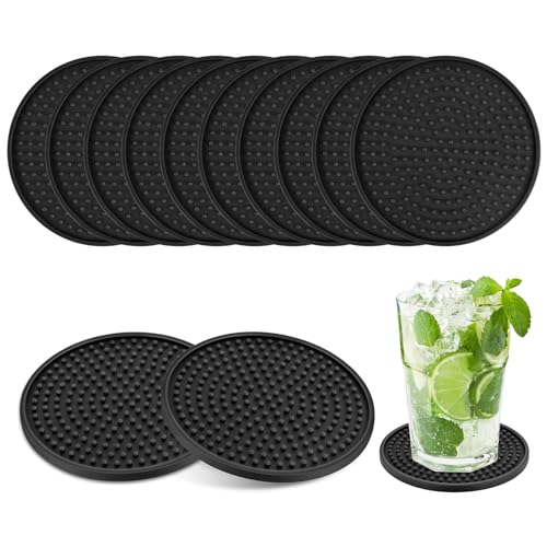 12 Stück Glasuntersetzer Untersetzer Gläser,Vilomdur Rund Anti-Rutsch Getränkeuntersetzer,Silikon Untersetzer, Glas Untersetzer-Set, Glas-Tischuntersetzer für Getränke, Tassen, Bar (Schwarz) von Vilomdur