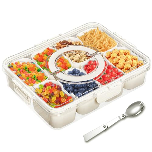 Vilomdur Snackbox mit 8 Fächern Snackteller, Snackschale mit Deckel und Griff, Quadratische Snack Box Groß für Gewürze, Snacks, Süßigkeiten, Früchte, Nüsse, Geeignet für Partys, Reisen, Picknicks von Vilomdur