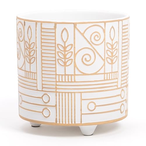 Elegante Terrakotta-Vase | weiß mit dekorativen abstrakten Mustern | D. 13,5 cm - H.13,5 cm | Blumentopf für Pflanzen, Blumen, Bonsai, Sukkulenten, Sansevieria | moderner Übertopf für den Innenbereich Elegante Terrakotta-Vase | weiß mit dekorativen abstrakten Mustern | D. 13,5 cm - H.13,5 cm | Blumentopf für Pflanzen, Blumen, Bonsai, Sukkulenten, Sansevieria | moderner Übertopf für den Innenbereich von Vimin Box