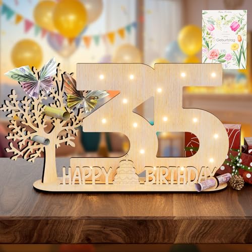 Vimlits Holz Schild Gästebuch, 35 Geburtstag Geschenk Frauen & Männer - Originelle Geldgeschenke mit Funkelnde LED Lichterkette 35 Geburtstag Deko Hochzeit Jubiläum Tisch Deko Zahlen Vimlits Holz Schild Gästebuch, 35 Geburtstag Geschenk Frauen & Männer - Originelle Geldgeschenke mit Funkelnde LED Lichterkette 35 Geburtstag Deko Hochzeit Jubiläum Tisch Deko Zahlen von Vimlits