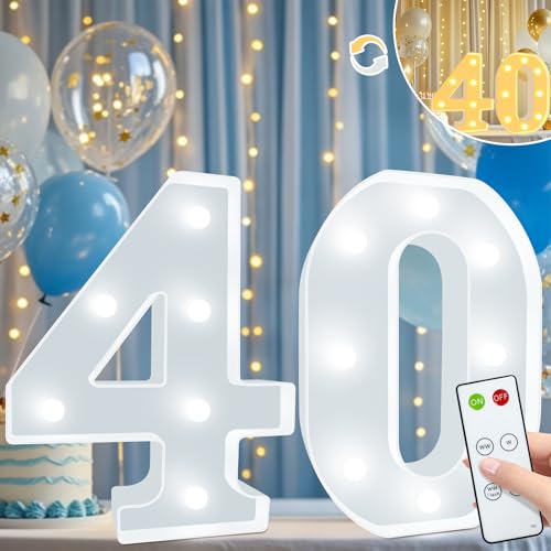 Vimlits Leuchtende Zahlen zum 40. Geburtstag, LED-Zahlenlichter, beleuchtetes Zahlenschild für Party, Hintergrund, Hochzeitstag, Fernbedienung, Wandtischdekoration, Kaltweiß und Warmweiß 40 von Vimlits
