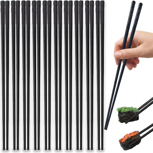 10 Paar Essstäbchen Set, Stäbchen Zum Essen, Schwarz Sushi Stäbchen,rutschfest Essstäbchen Spülmaschinenfest, für Asiatisches Geschirr Stäbchen(24cm) von Vimmvid