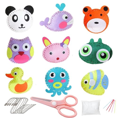 11 Stück DIY Nähset Kinder ab 6 jahre, Tiere Nähen Kinder Bastelset für Anfänger, mit Füllwatte und Schere, Gefüllte Filz Plüsch Ornamente für Handwerk von Vimmvid