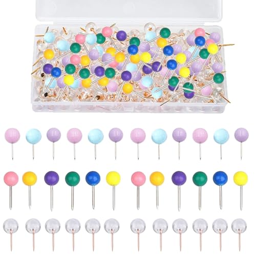 200 Stück Transparente Heftzwecken, Reißzwecken Weiß und Bunt Pinnadeln Reißnägel Reiszwecknadeln, Pinnwandnadeln Pinnnadeln Pushpins, Kartennadel Landkarte Pinnadeln für Heimgebrauch und Büro von Vimmvid