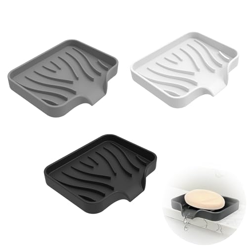 3 Stück Seifenschale Mit Ablauf, Seifenschale Schwarz, Soap Holder, Seifen Halter Seifendose für Badezimmer Küche & Zähler von Vimmvid