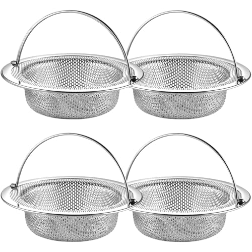 4 Stück Edelstahl Abflusssieb Küchenspüle,Sieb für Spülbecken Mit Griff, Waschbecken Sieb,Haarsieb Waschbecken Spülbecken Sieb für Duschen,Robust Spülbecken Sieb Verstopfungsschutz Küche Abfluss Spüle von Vimmvid