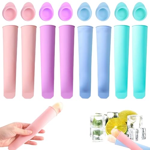 8 Stück Eisformen Silikon Set, Wiederverwendbare Stieleisformer Eis Am Stiel Formen, Popsicle Silikonform Kinder Ice Pop Maker Set, Wird Verwendet, Um leckere Eis Zu Machen (Grün Lila Blau Rosa) von Vimmvid