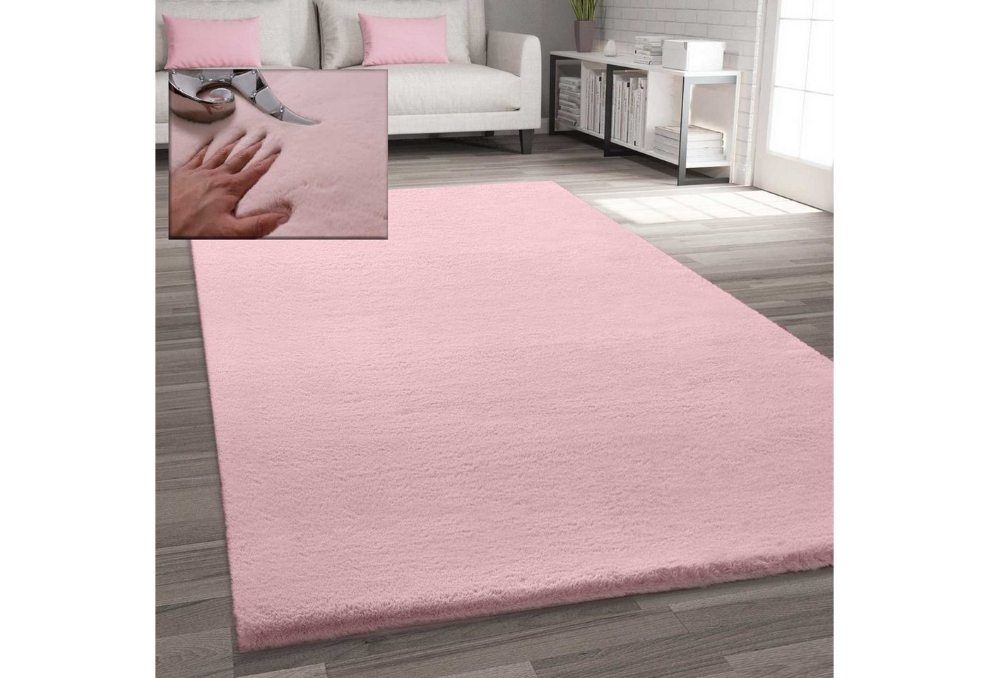 Fellteppich Bunny Fell Teppich Rosa Pastell Puder Extra Weich, Vimoda, Rechteckig, Höhe: 25 mm, Hochflor, Fellimitat, rechteckig, rosa, Wohnzimmer von Vimoda