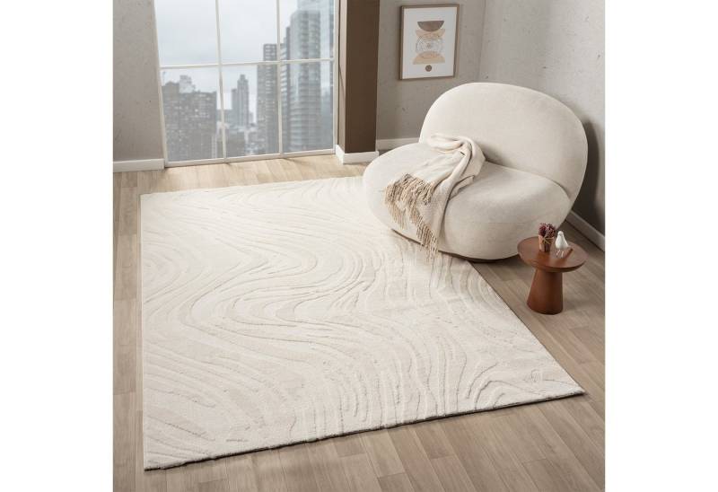 Vimoda Teppich Wellenmuster, modernerer Design, dicht & weich, Rechteckig, Höhe: 11 mm, Uni, Läufer Creme, 3D Effekt, Wohnzimmer, Schlafzimmer von Vimoda