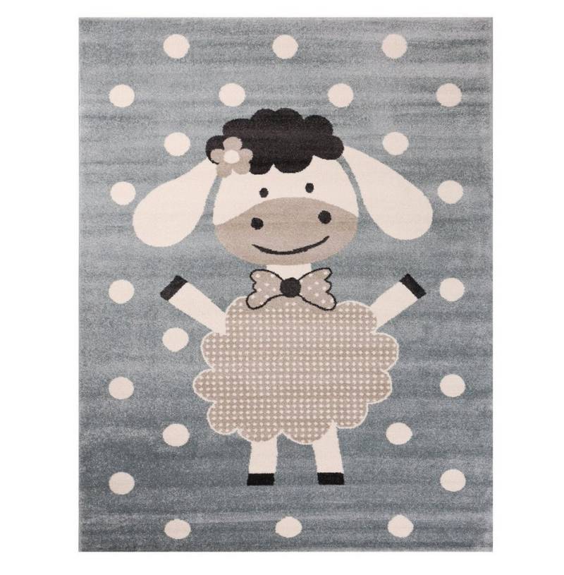 Vimoda Kinderteppich Schaf Blau Tiere Teppich, Rechteckig, Kinder Läufer Fröhlicher Schaf Mint Blau Dots Kinderzimmer Babyteppich von Vimoda