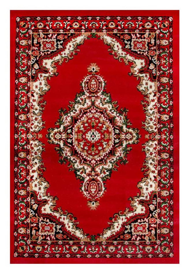 Orientteppich Kurzflor Teppich, Vimoda, rechteckig, Höhe: 8 mm, mit Kunstvollem, Rot, Klassisch, mit Bordüre, Wohnzimmer von Vimoda