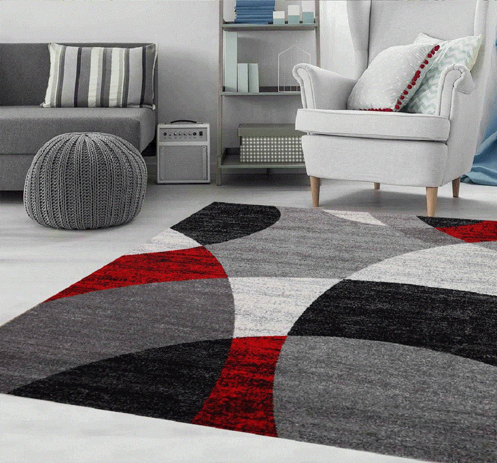 Teppich Kurzflor Rot, Vimoda, Rechteckig, Höhe: 5 mm, Kreis, Muster, Wohnzimmer, Geometrisch, Modern, Schlafzimmer von Vimoda