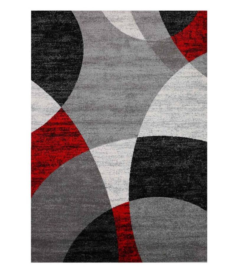 Vimoda Teppich Teppich Geometrische Kreismuster Meliert in Grau Weiß Schwarz und Rot, Rechteckig, Läufer Wohnzimmer von Vimoda