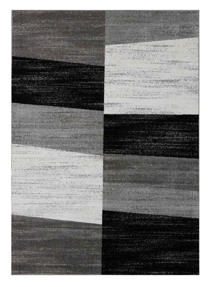 Vimoda Teppich Teppich Geometrisches Muster Meliert in Grau Weiß und Schwarz, Rechteckig, Läufer Kariert, Kachel Optik von Vimoda
