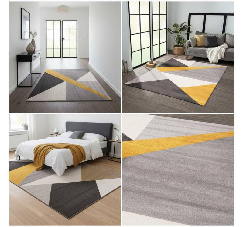 Vimoda Teppich Teppich Wohnzimmer Schlafzimmer Flur Teppich Geometrisches Muster Gelb, Rechteckig, Läufer Schlafzimmer Gelb Vimoda Teppich Teppich Wohnzimmer Schlafzimmer Flur Teppich Geometrisches Muster Gelb, Rechteckig, Läufer Schlafzimmer Gelb von Vimoda